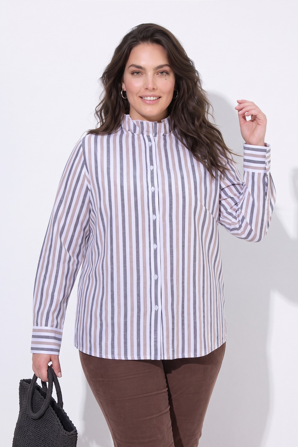 Bluse, striper, volangkrage, lange ermer