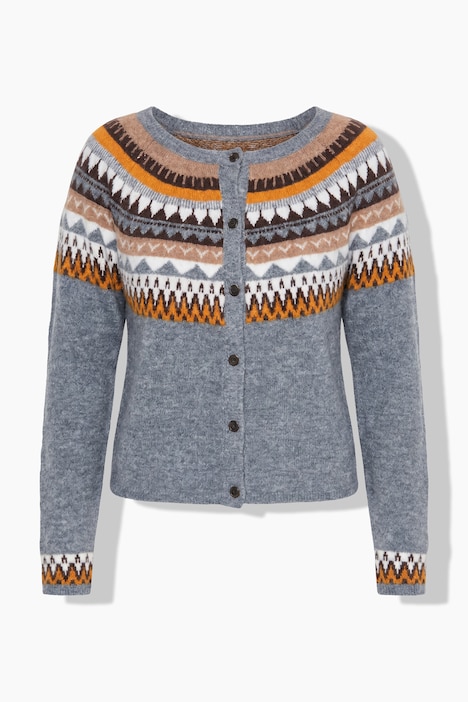 Norweger-Strickjacke, Slim, Rundhals, Langarm