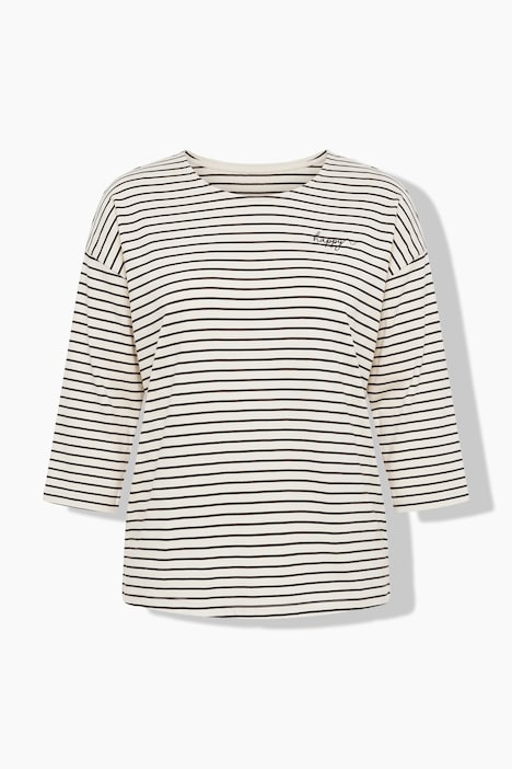 Shirt, Ringel, Stickerei, Rundhals, 3/4-Arm