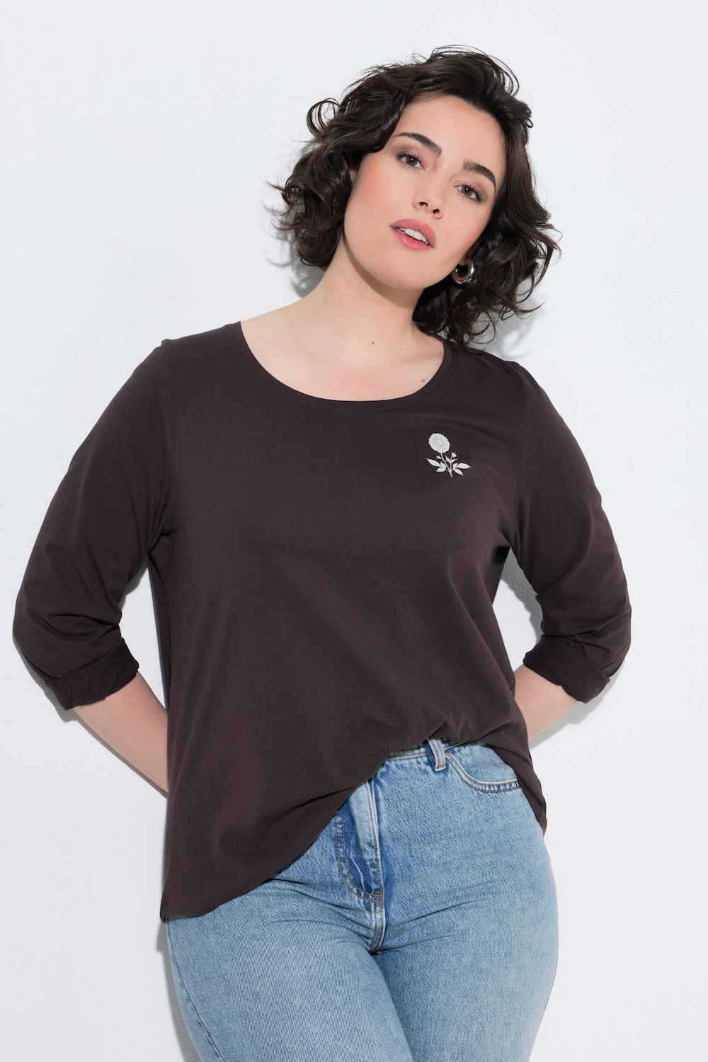 Bluse, klassisk med småt print og rund hals