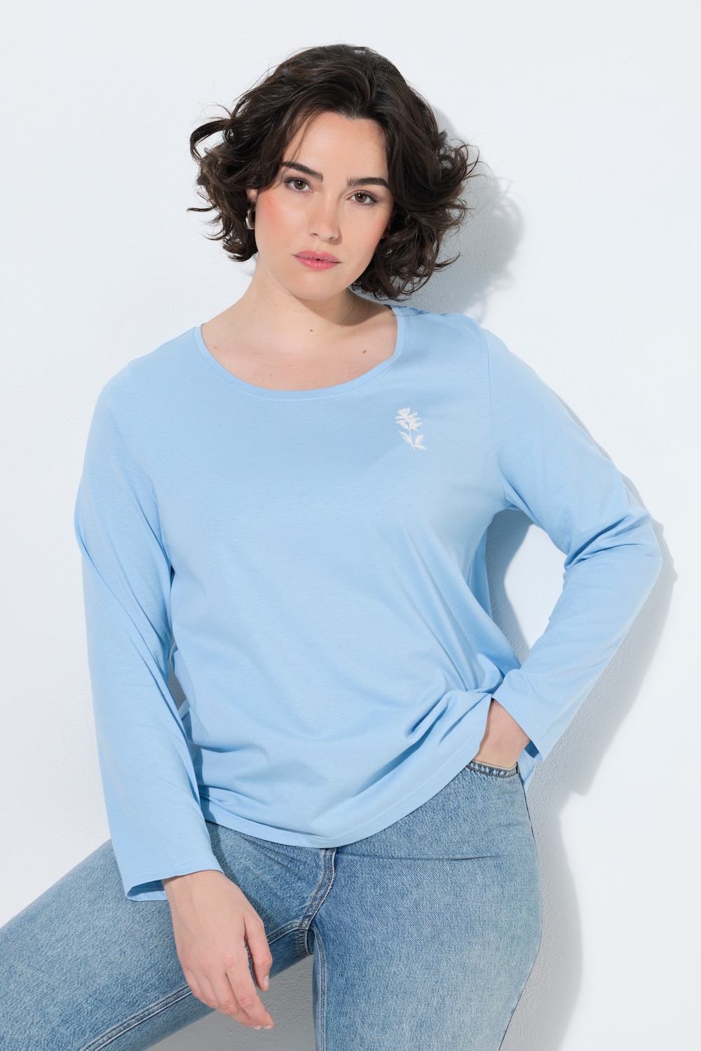 Shirt, kleiner Druck, Classic, Rundhals, Langarm
