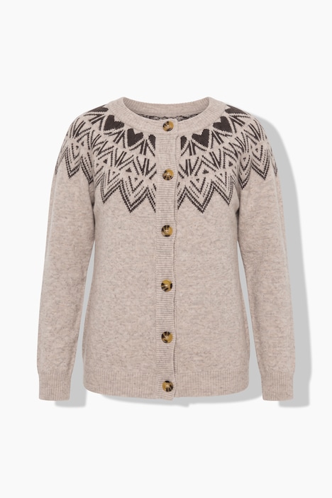 Strickjacke, Norwegermuster, Rundhals, Langarm