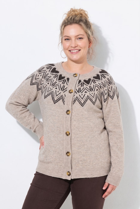 Strickjacke, Norwegermuster, Rundhals, Langarm