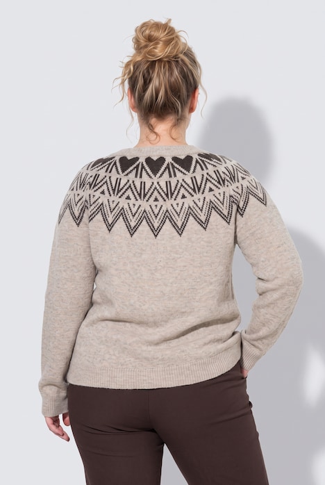 Strickjacke, Norwegermuster, Rundhals, Langarm