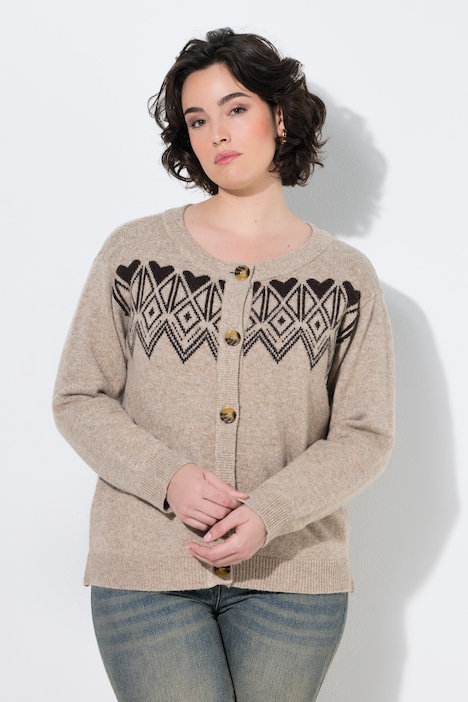 Strickjacke, Norwegermuster, Rundhals, Langarm
