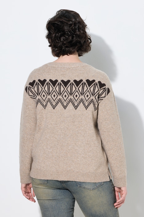 Strickjacke, Norwegermuster, Rundhals, Langarm