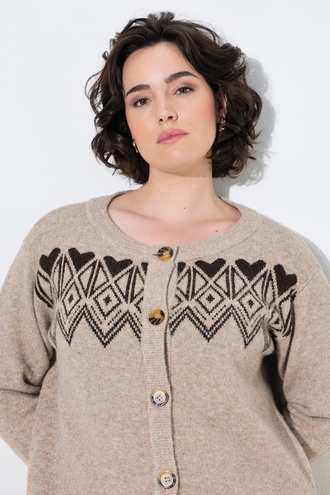 Strickjacke, Norwegermuster, Rundhals, Langarm