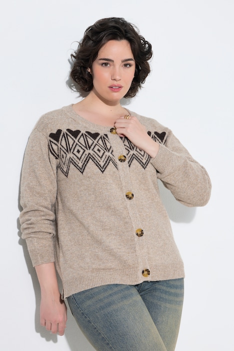 Strickjacke, Norwegermuster, Rundhals, Langarm