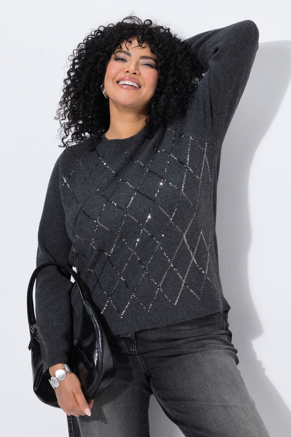 Pullover, Pailletten-Rhomben, Rundhals, Langarm