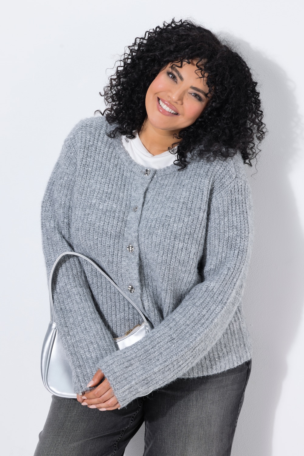 Strickjacke, Pailletten, Rundhals, Langarm