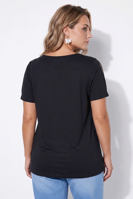 T-Shirt, Comfort Fit, Satin-Einsatz, CutOut am Halbarm, Angel of Style x MIAMODA