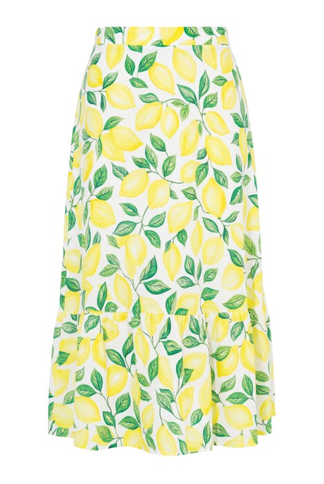 Lemon Print Comfort Waist Flounce Panel Skirt