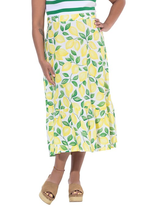 Lemon Print Comfort Waist Flounce Panel Skirt