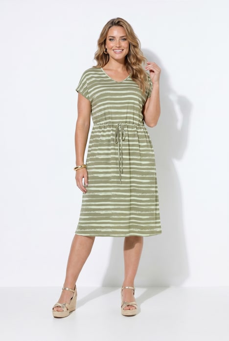 Midi-Jerseykleid, Regular Fit, Ringel, Taillen-Tunnelzug, Angel of Style x MIAMODA