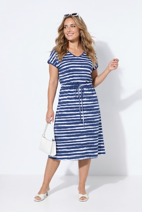 Midi-Jerseykleid, Regular Fit, Ringel, Taillen-Tunnelzug, Angel of Style x MIAMODA