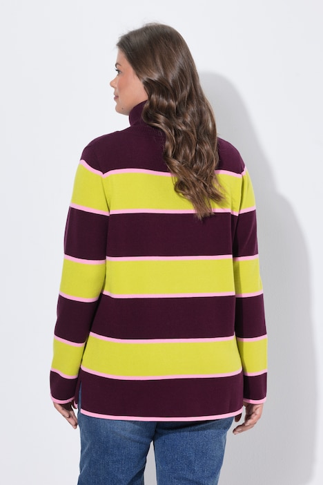 Streifen-Strickpullover, Rollkragen , Langarm