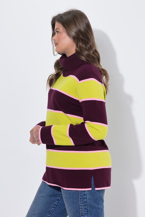 Streifen-Strickpullover, Rollkragen , Langarm