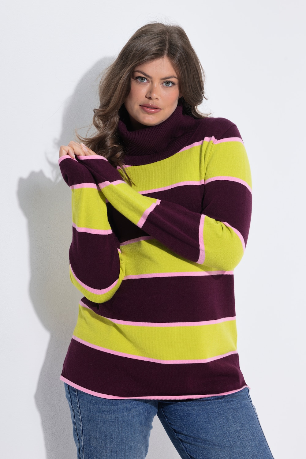 Streifen-Strickpullover, Rollkragen , Langarm
