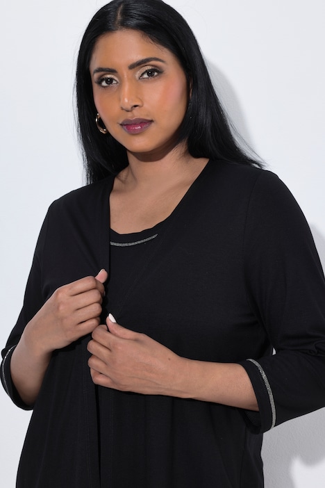 2-in-1-Shirt, Ziersteine, Rundhals, 3/4-Arm
