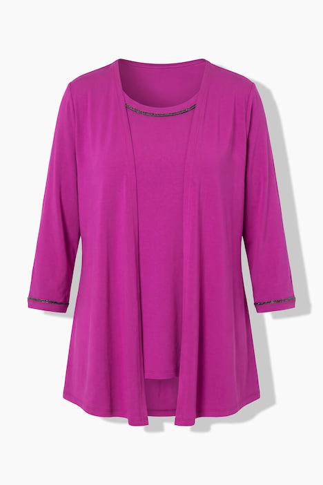 2-in-1-Shirt, Ziersteine, Rundhals, 3/4-Arm