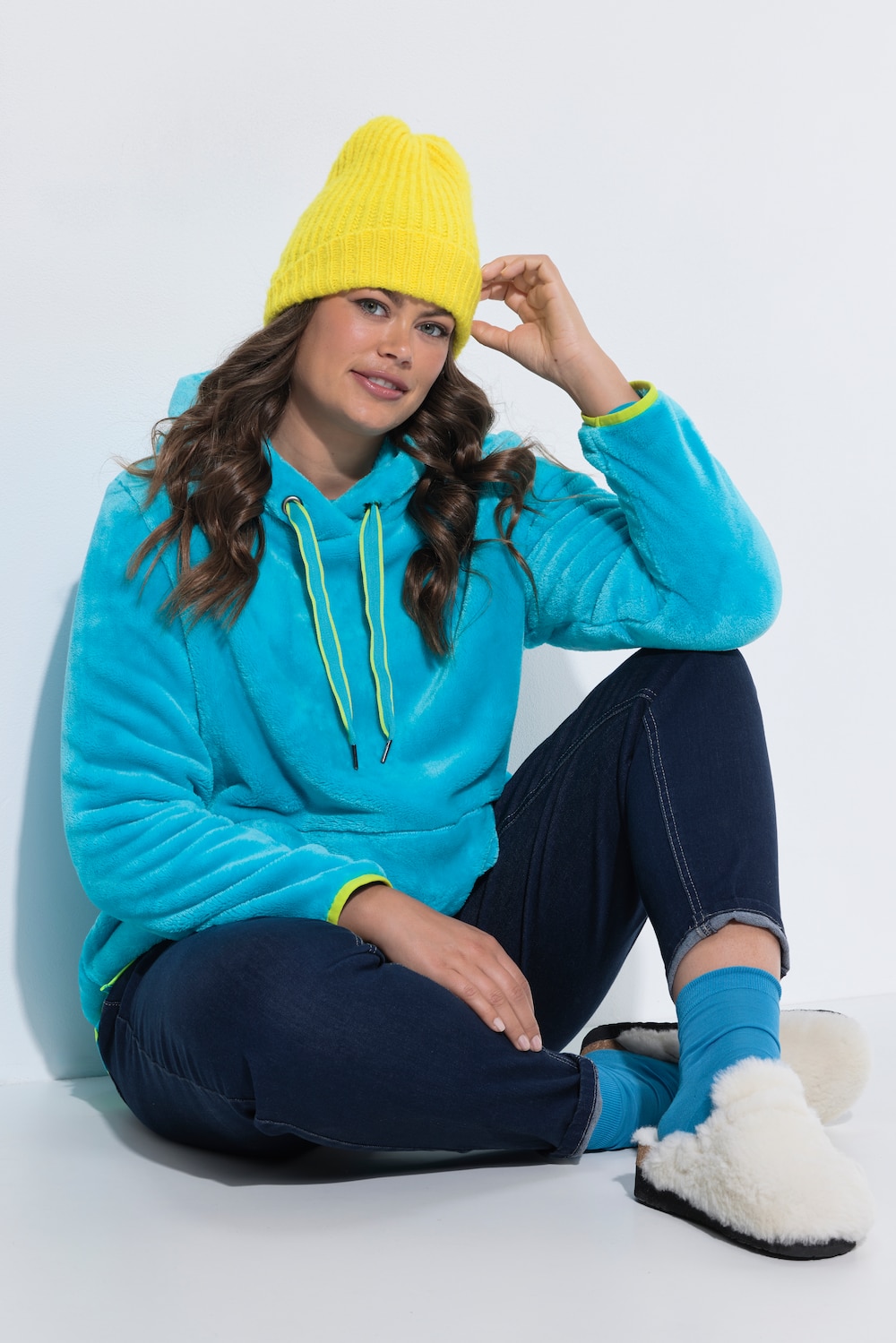 Teddy-Sweatshirt, Kapuze, Langarm