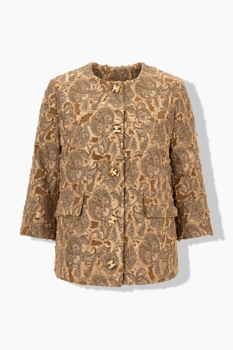 Jacke, Jacquard-Fransendesign, Rundhals, 3/4-Arm