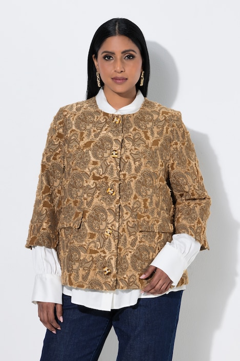 Jacke, Jacquard-Fransendesign, Rundhals, 3/4-Arm