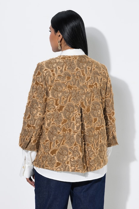 Jacke, Jacquard-Fransendesign, Rundhals, 3/4-Arm