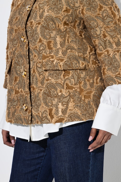 Jacke, Jacquard-Fransendesign, Rundhals, 3/4-Arm