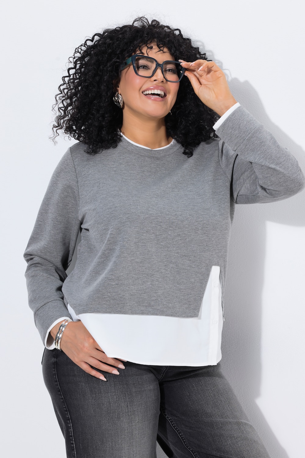 Sweatshirt, Bluseneinsatz, A-Linie, Rundhals, Langarm