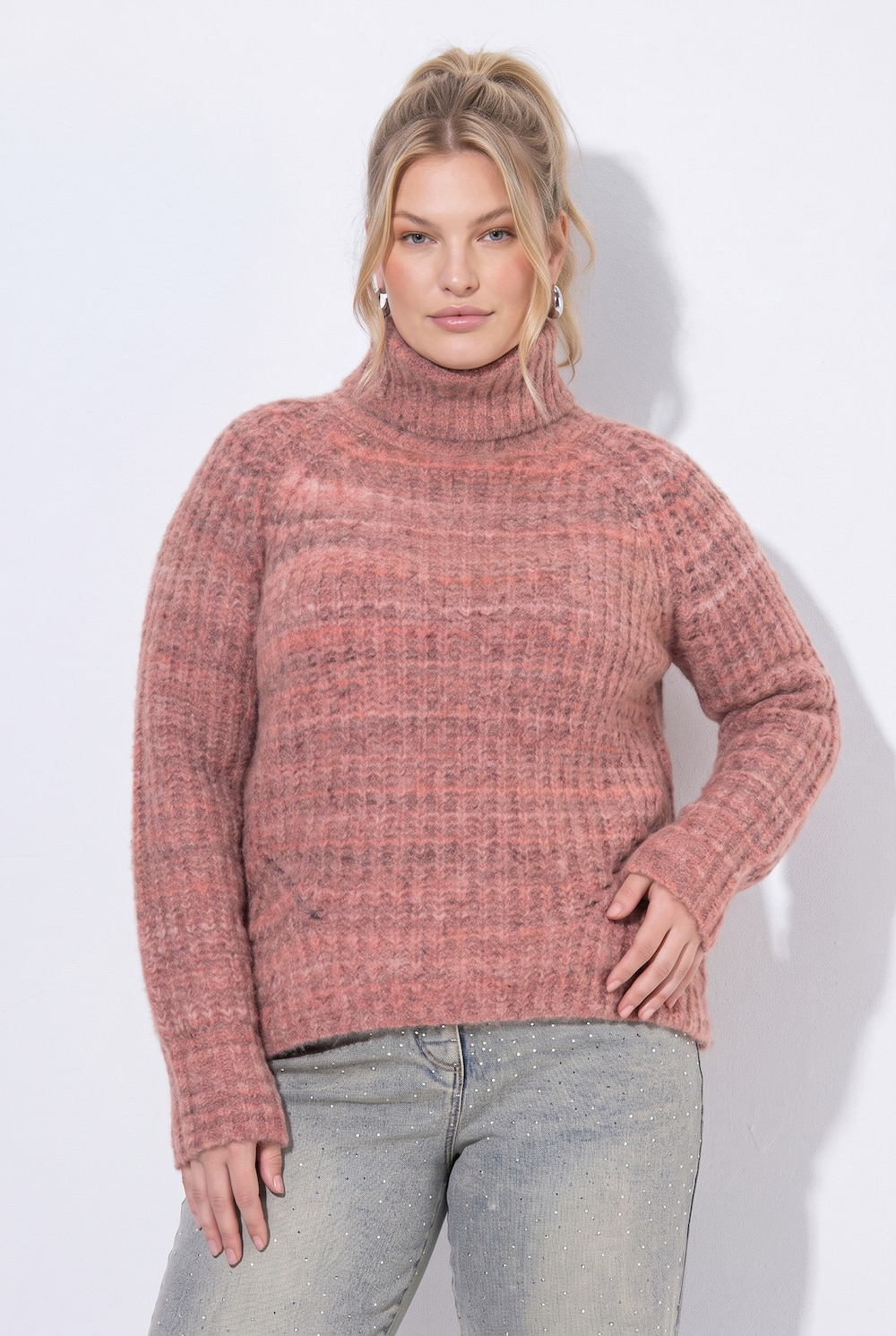 Pullover, Rippstrick, Rollkragen, Langarm