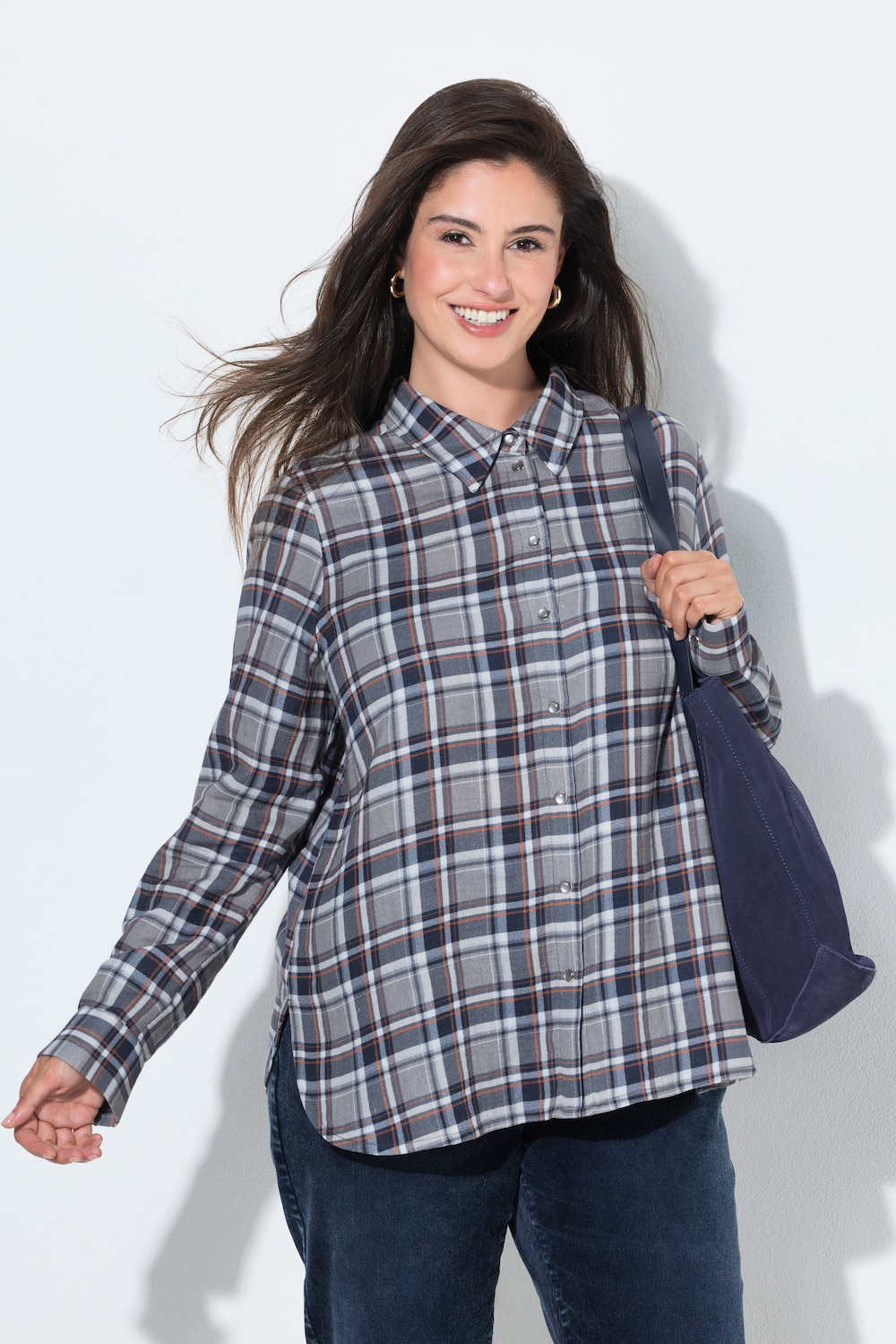 Bluse, Karo, Hemdkragen, Langarm