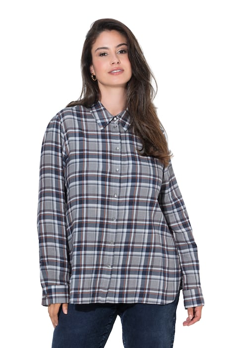 Bluse, Karo, Hemdkragen, Langarm