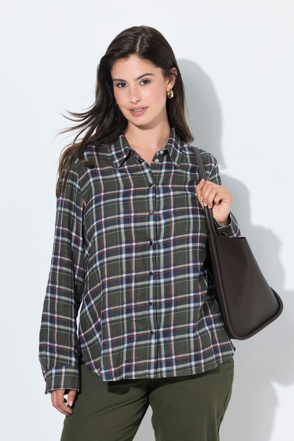 Bluse, Karo, Hemdkragen, Langarm
