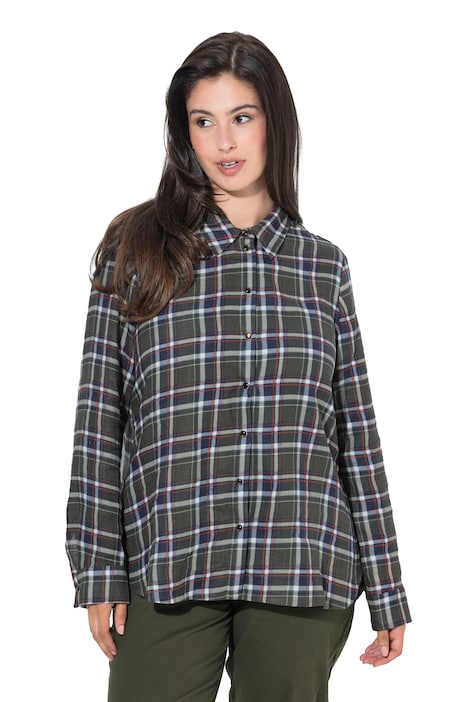 Bluse, Karo, Hemdkragen, Langarm