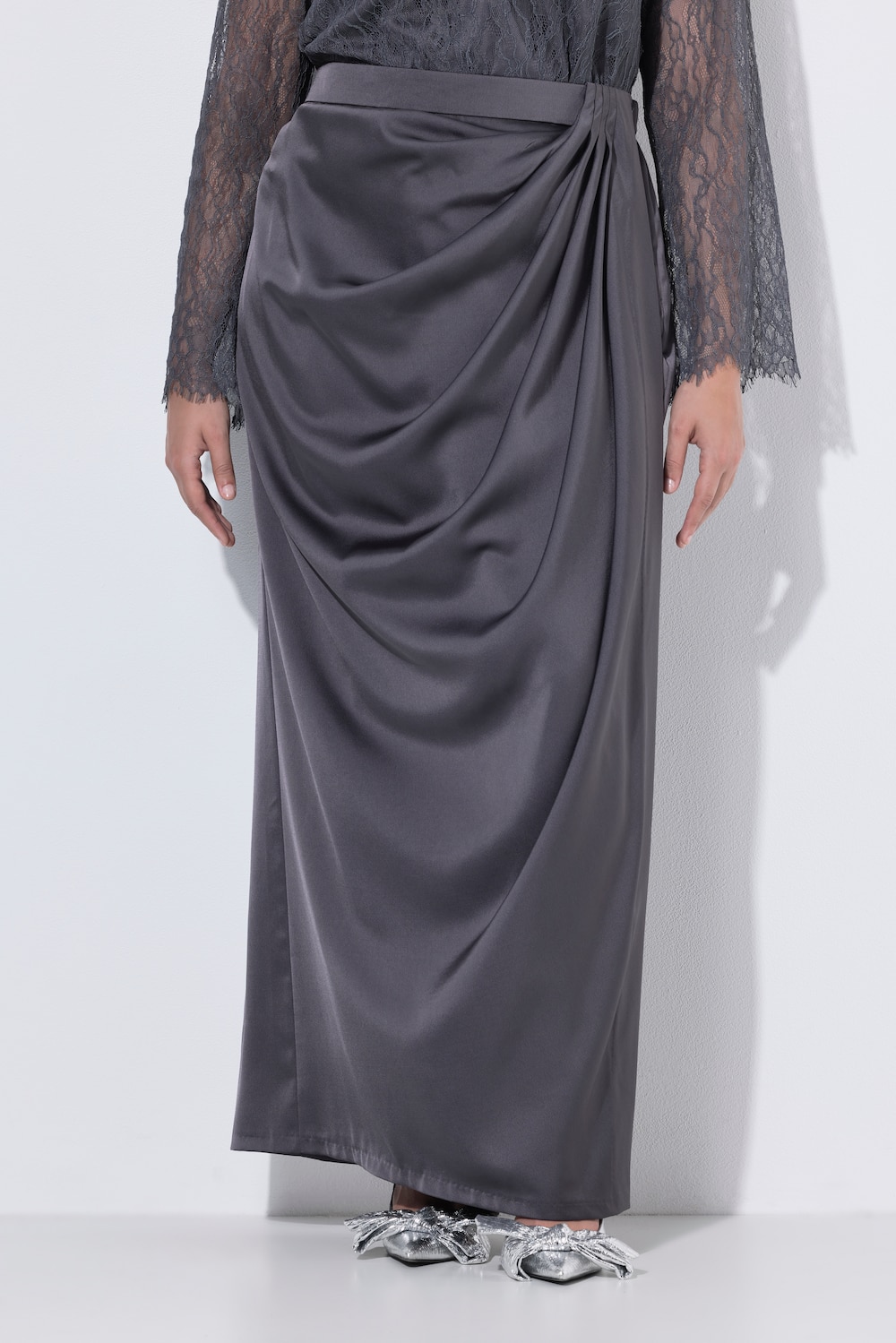 Satin-Maxirock, drapiert, gerader Schnitt