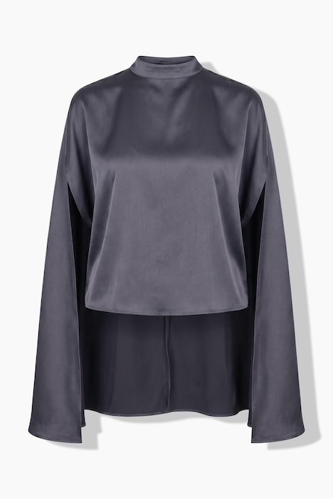 Capebluse, Satin, Oversized, Stehkragen