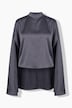 Capebluse, Satin, Oversized, Stehkragen