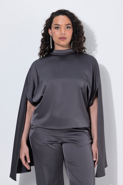 Capebluse, Satin, Oversized, Stehkragen