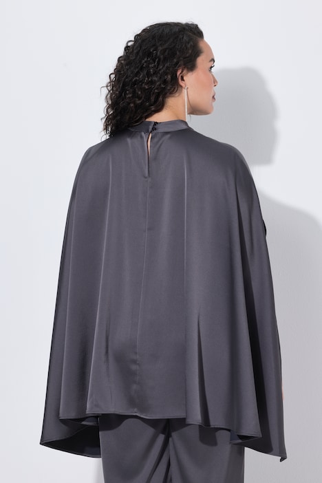 Capebluse, Satin, Oversized, Stehkragen
