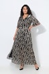 Robe longue en tissu dévoré, décolleté en V et manches en cloche
