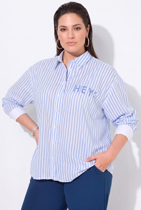 Blusa de rayas, texto con estampado de caviar, manga larga