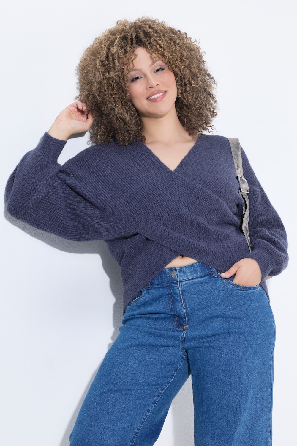 Pullover, Wickeloptik, V-Ausschnitt, Langarm