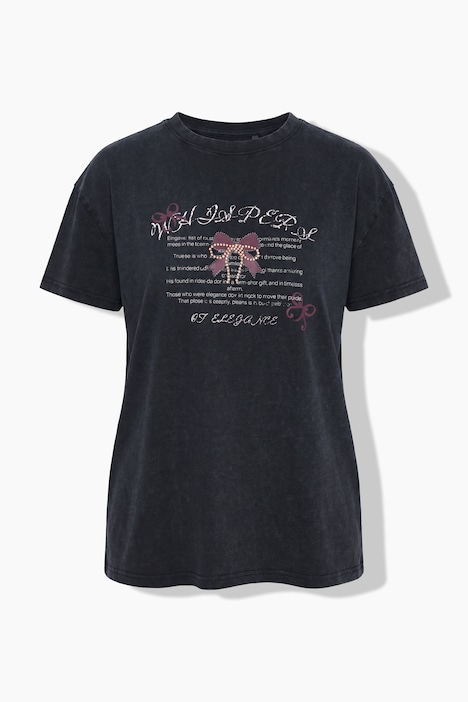 T-Shirt, Boxy Fit, Druck, Zierperlen-Schleife