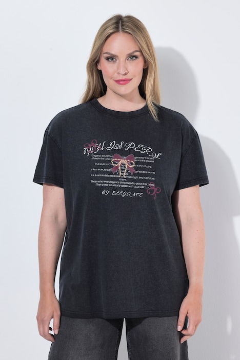 T-Shirt, Boxy Fit, Druck, Zierperlen-Schleife