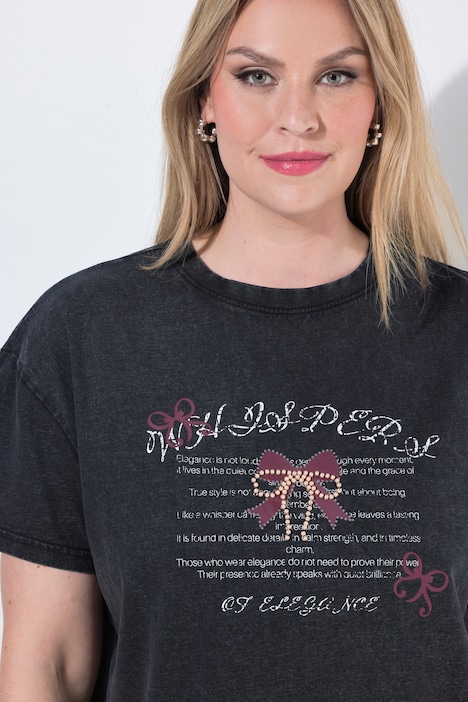 T-Shirt, Boxy Fit, Druck, Zierperlen-Schleife