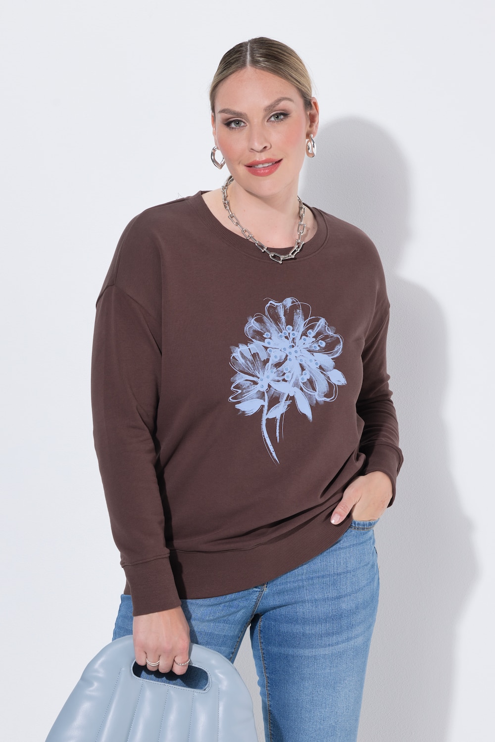 Sweatshirt, Loose Fit, Blume mit Pailletten