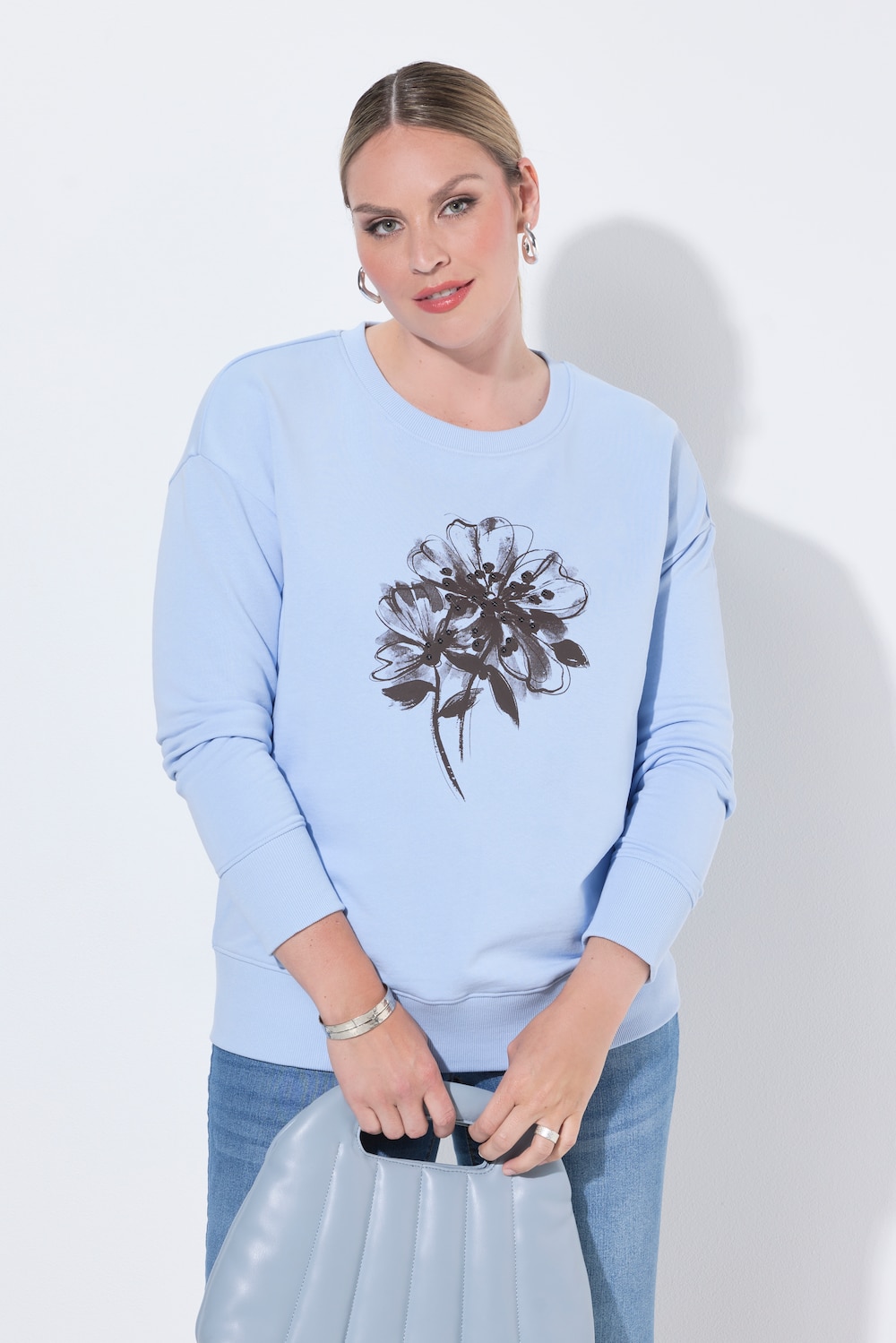 Sweatshirt, Loose Fit, Blume mit Pailletten