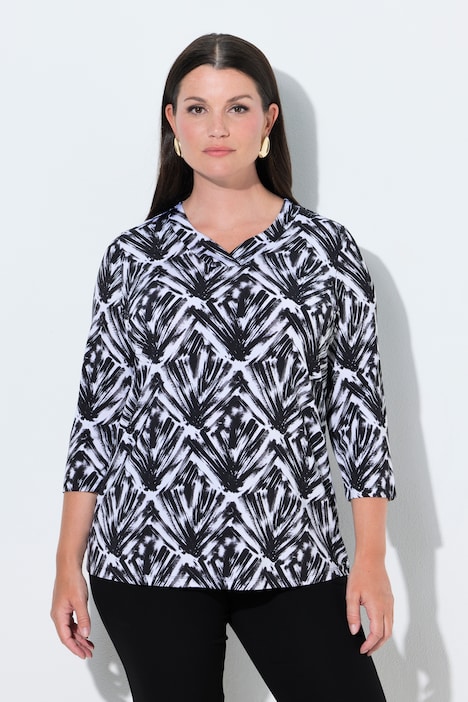 Slinky-Shirt, grafischer Druck, V-Ausschnitt, 3/4-Arm