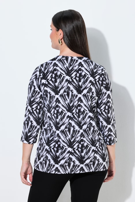 Slinky-Shirt, grafischer Druck, V-Ausschnitt, 3/4-Arm